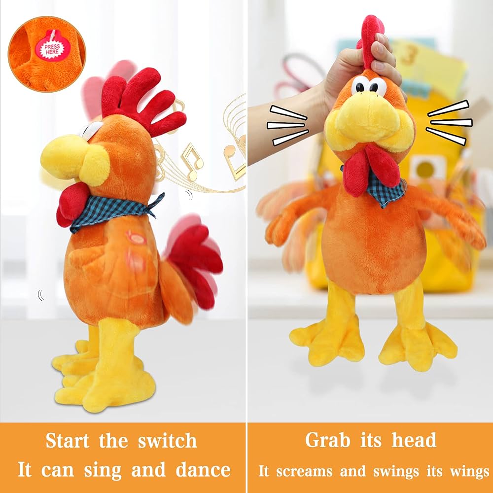 Singing & Dancing Rooster Plush Toy - Funny Screaming Chicken