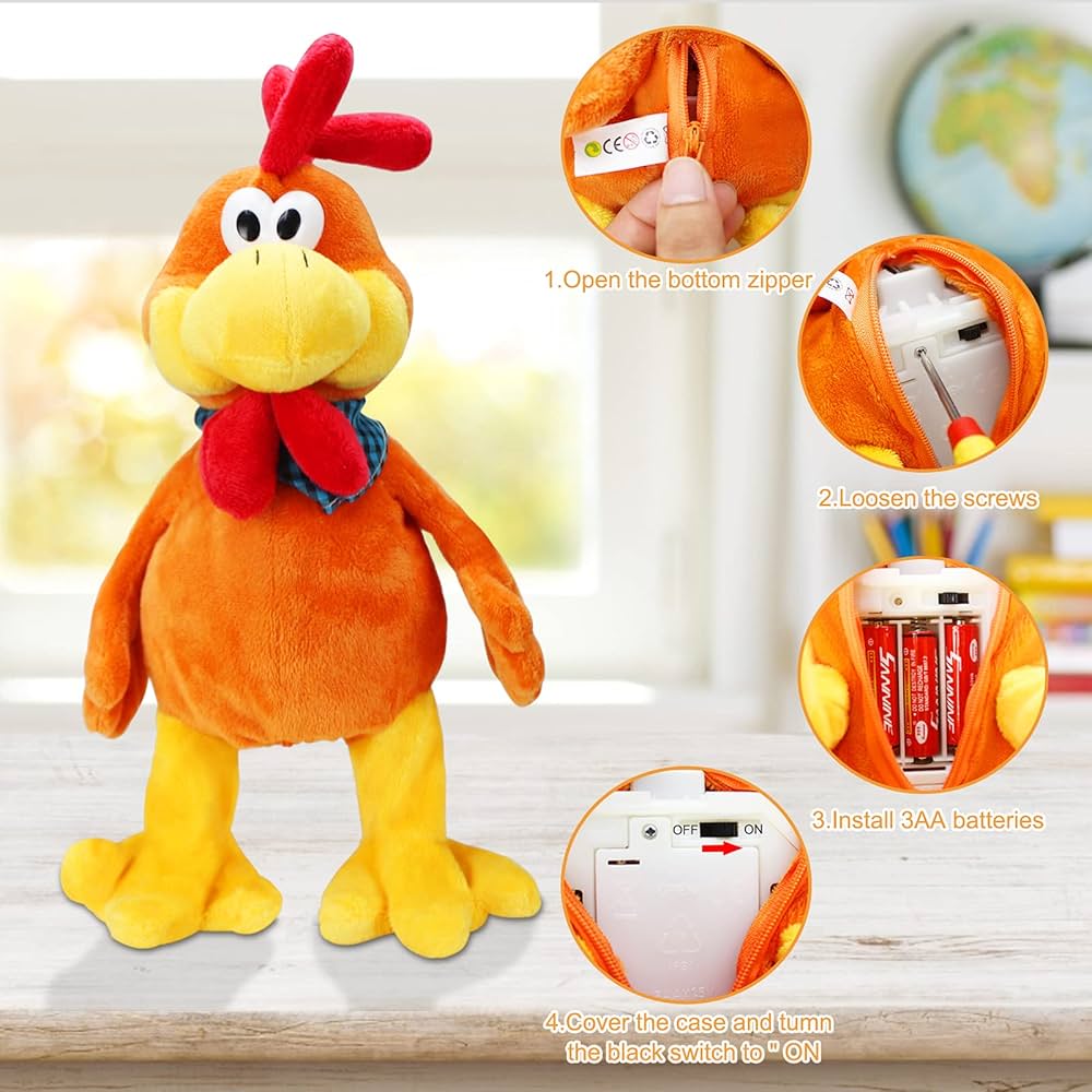 Singing & Dancing Rooster Plush Toy - Funny Screaming Chicken
