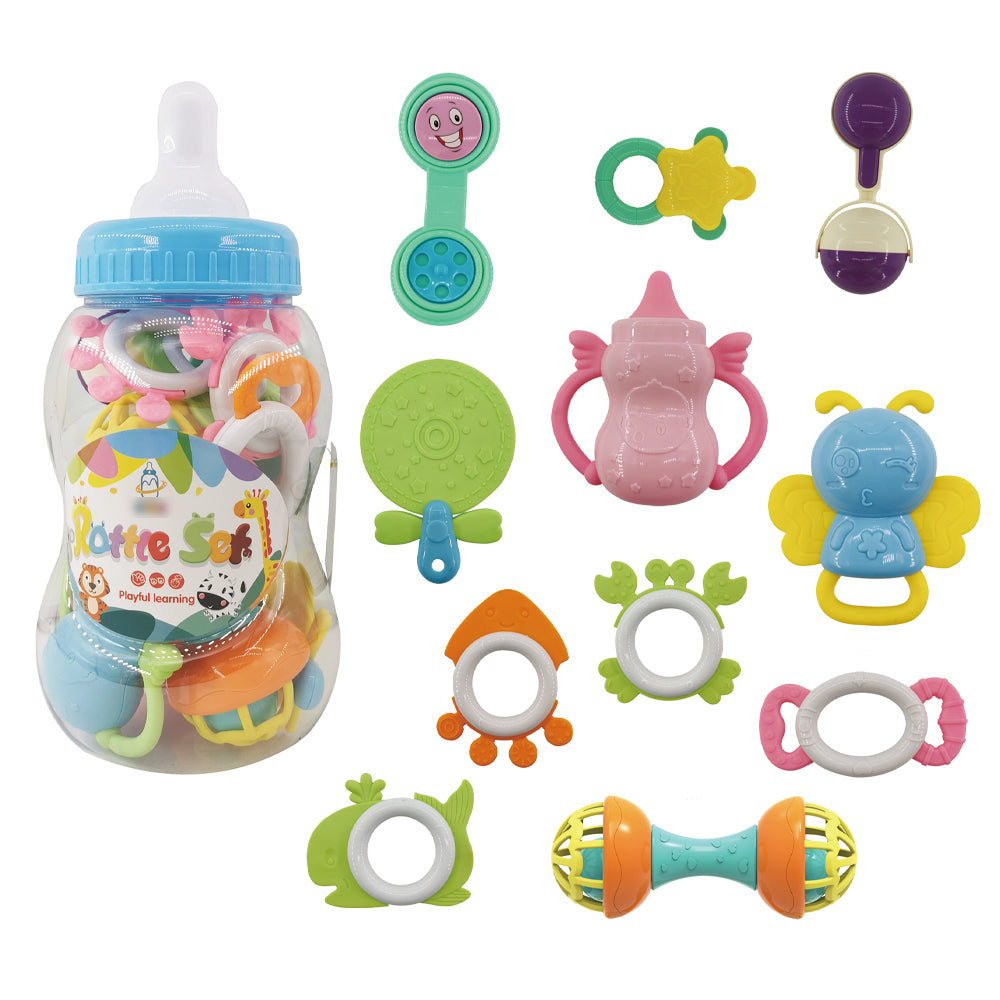 Baby Rattle & Teether Set in Giant Bottle Jar - 11 Pieces