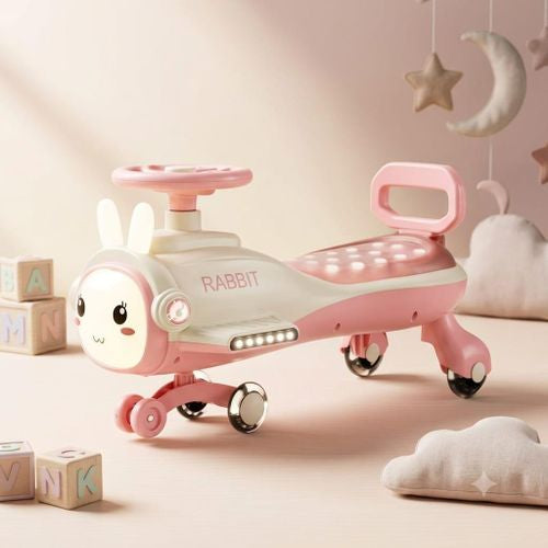 Bunny Swing Car for Kids with LED Lights - Wiggle Ride-On Car