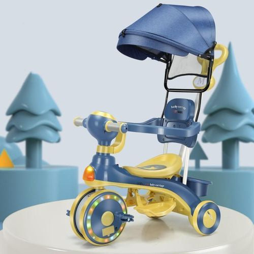 Kids Tricycle with Canopy & Parent Push Handle - Light-Up Wheels