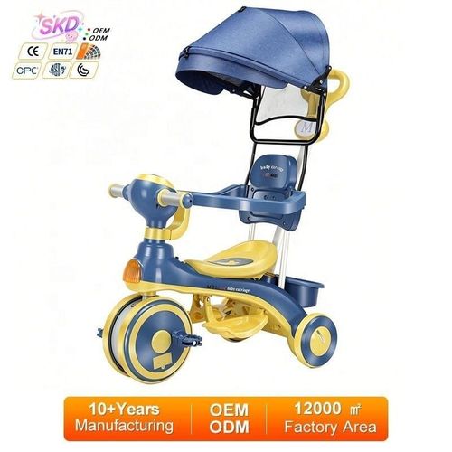 Kids Tricycle with Canopy & Parent Push Handle - Light-Up Wheels