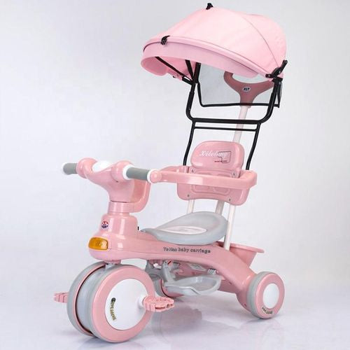 Kids Tricycle with Canopy & Parent Push Handle - Light-Up Wheels