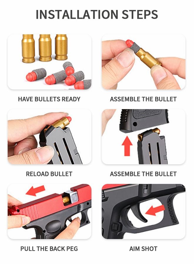 Soft Foam Dart Toy Pistol with Shell Ejection - Red