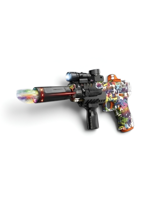 Electric Gel Ball Blaster with Lights, Mist Spray & Flashlight - Graffiti Design
