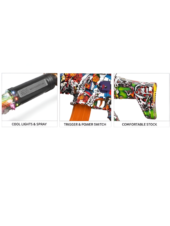 Electric Gel Ball Blaster with Lights, Mist Spray & Flashlight - Graffiti Design