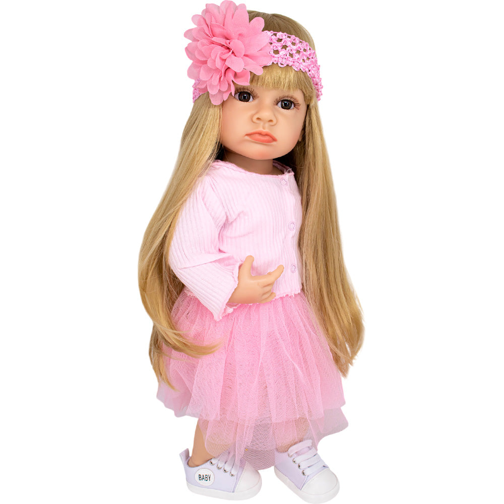 Realistic Baby Girl Doll with Long Hair, Bottle & Pacifier - Gift Box
