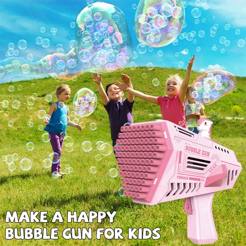 Unicorn Bubble Gun for Kids - Multi-Hole Bubble Machine with Tray