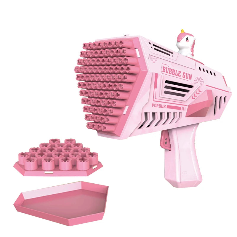 Unicorn Bubble Gun for Kids - Multi-Hole Bubble Machine with Tray