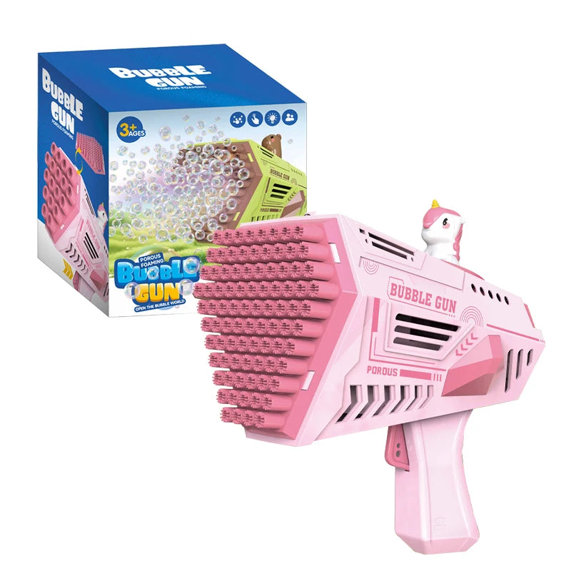 Unicorn Bubble Gun for Kids - Multi-Hole Bubble Machine with Tray