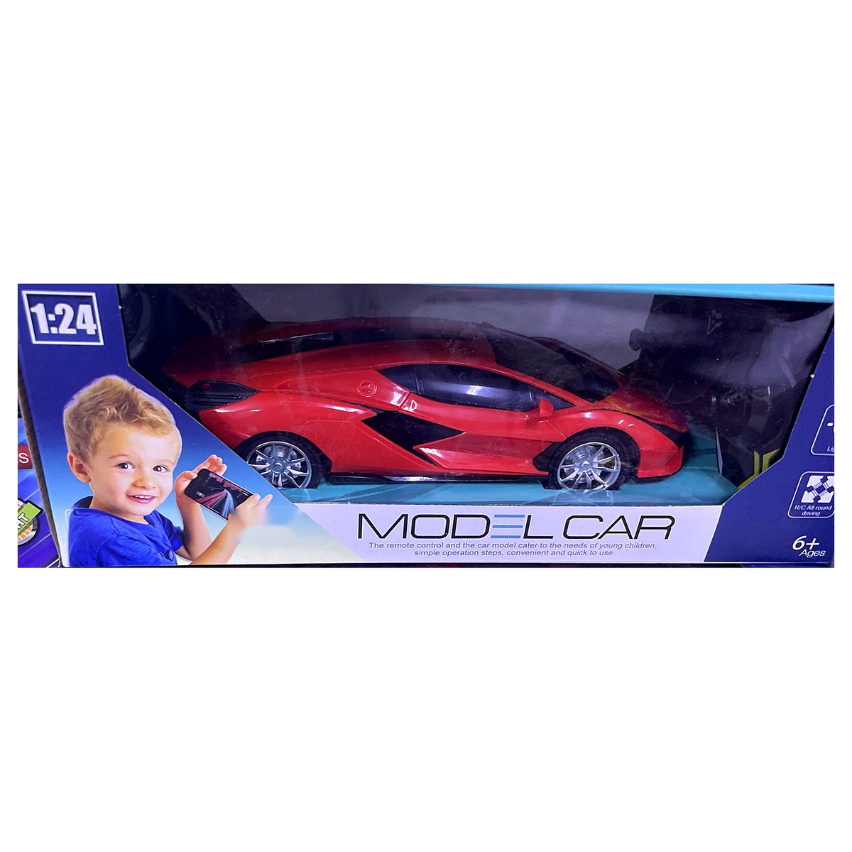 Remote Control Sports Car 1:24 with Lights - Red RC Super Car