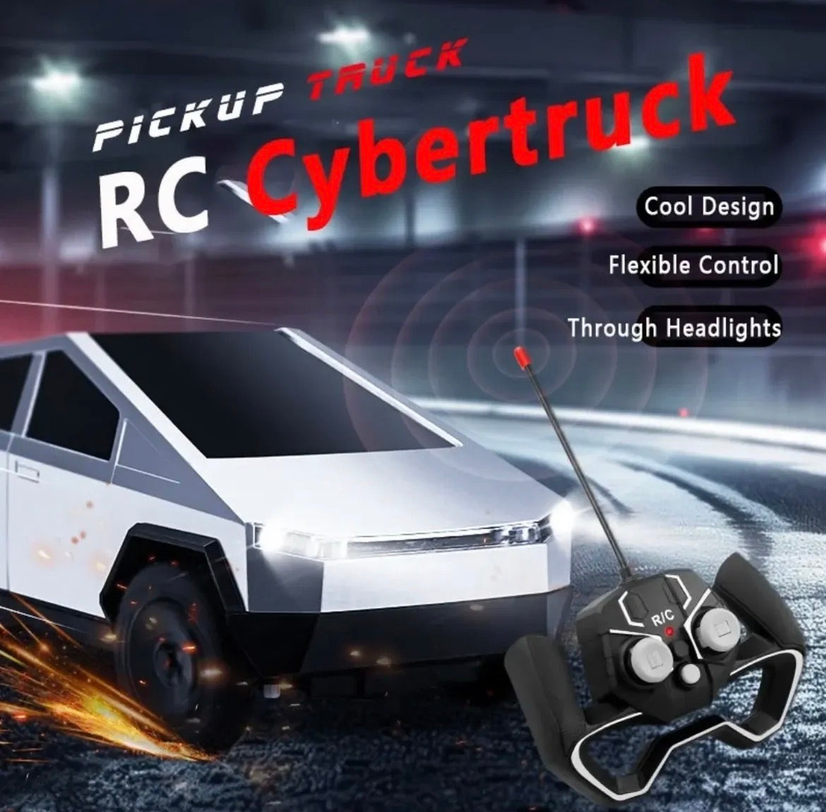Remote Control Electric Pickup Truck with Lights, Mist Spray & Charging Station - Black