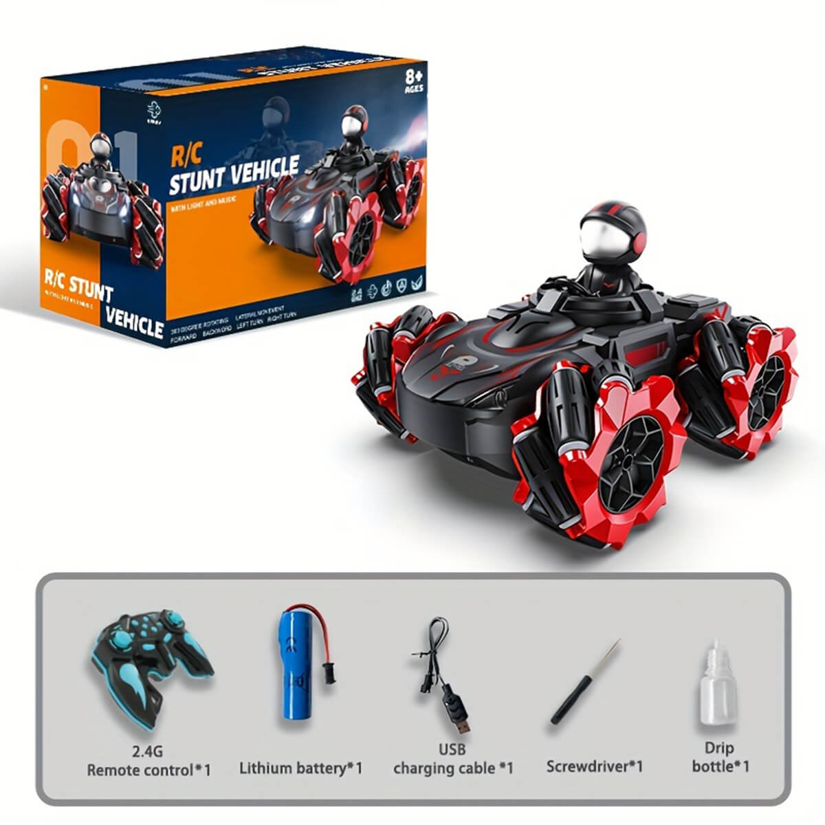 RC Stunt Car with Driver, Mist Spray, Lights & Music - 360° Multi-Directional 2.4G