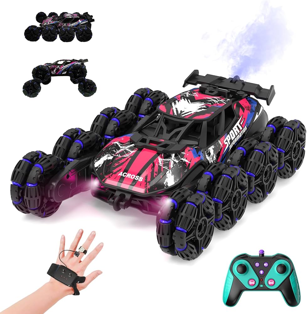 8-Wheel Transforming RC Stunt Car with Gesture Control, Mist Spray, Lights & Music