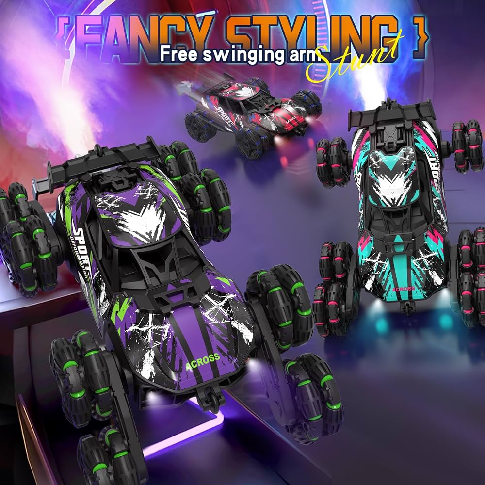 8-Wheel Transforming RC Stunt Car with Gesture Control, Mist Spray, Lights & Music