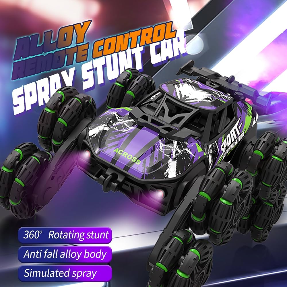 8-Wheel Transforming RC Stunt Car with Gesture Control, Mist Spray, Lights & Music