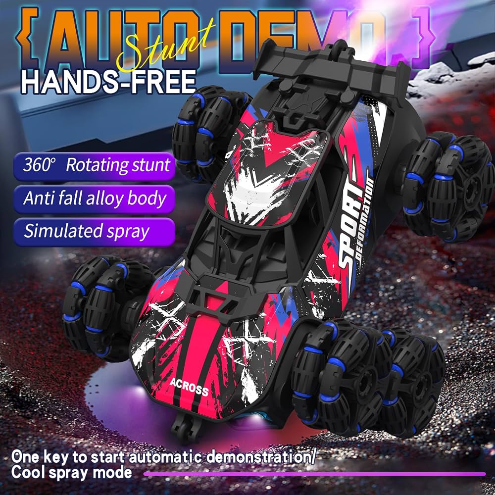 8-Wheel Transforming RC Stunt Car with Gesture Control, Mist Spray, Lights & Music