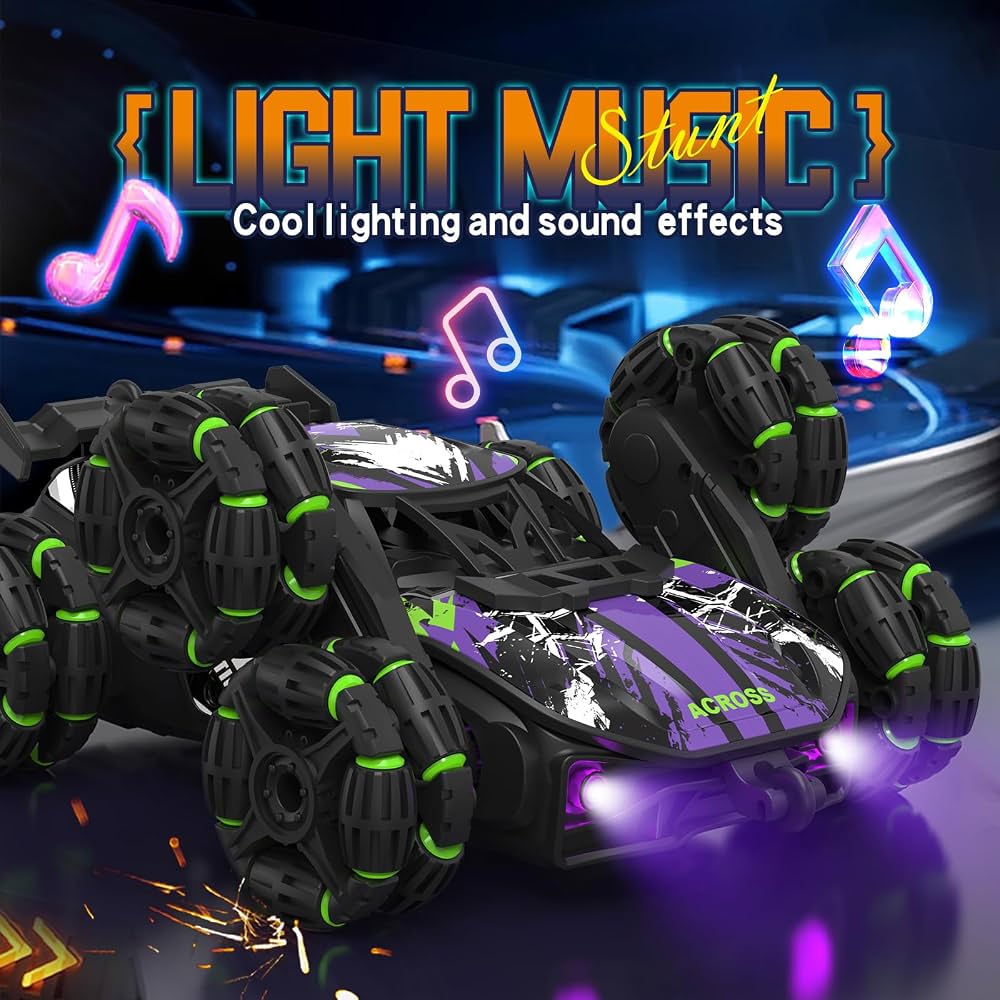 8-Wheel Transforming RC Stunt Car with Gesture Control, Mist Spray, Lights & Music