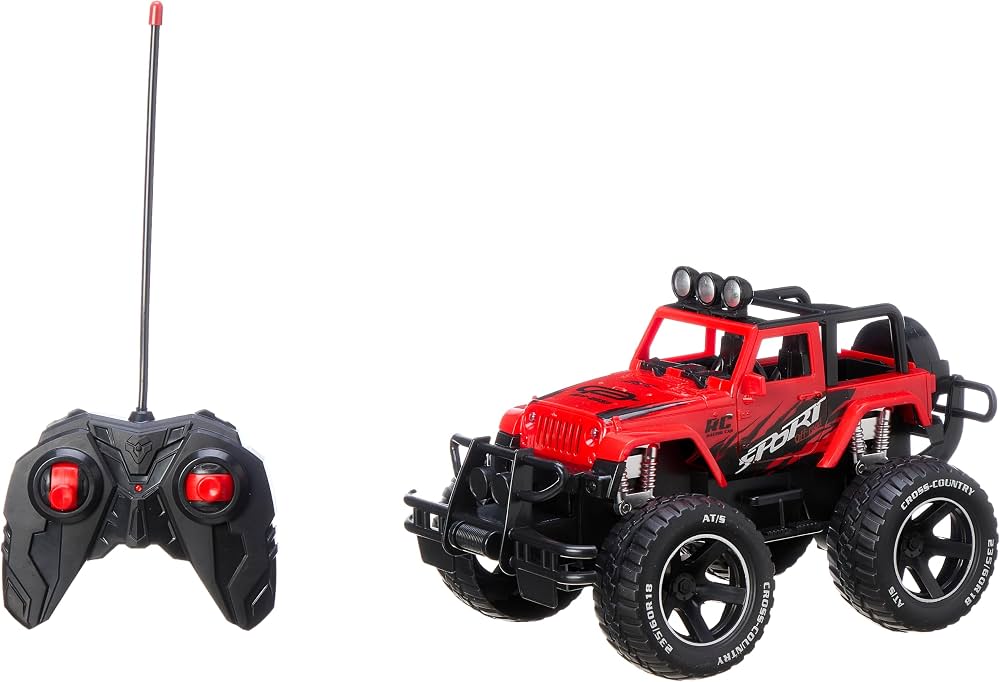 Remote Control Off-Road Jeep-Style Truck 1:14 - Red RC Climbing Car with Roof Lights