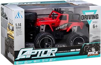 Remote Control Off-Road Jeep-Style Truck 1:14 - Red RC Climbing Car with Roof Lights