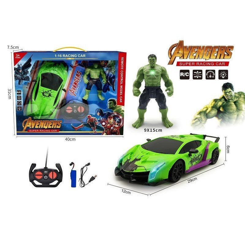 Remote Control Racing Car 1:16 with Green Hero Figure - Rechargeable RC Super Car Set