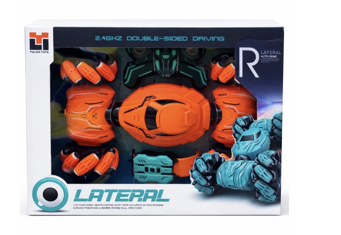 Double-Sided Twist Stunt Car with Watch & Remote Control - 2.4G Lateral Driving, Orange