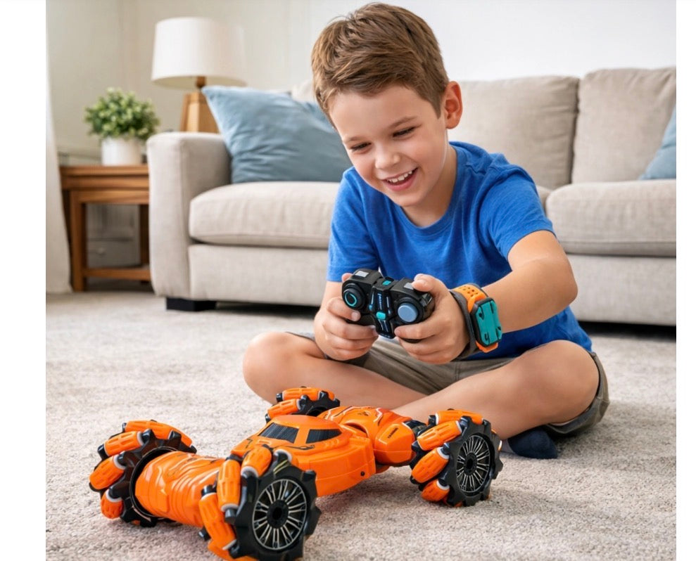 Double-Sided Twist Stunt Car with Watch & Remote Control - 2.4G Lateral Driving, Orange