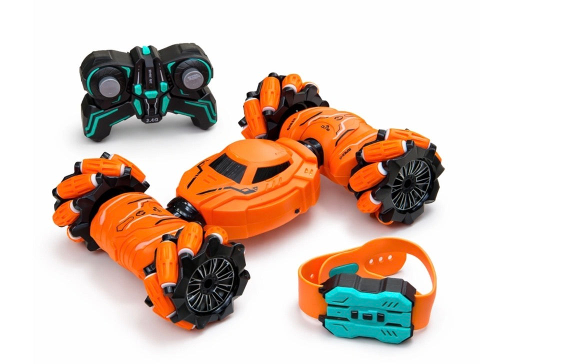 Double-Sided Twist Stunt Car with Watch & Remote Control - 2.4G Lateral Driving, Orange
