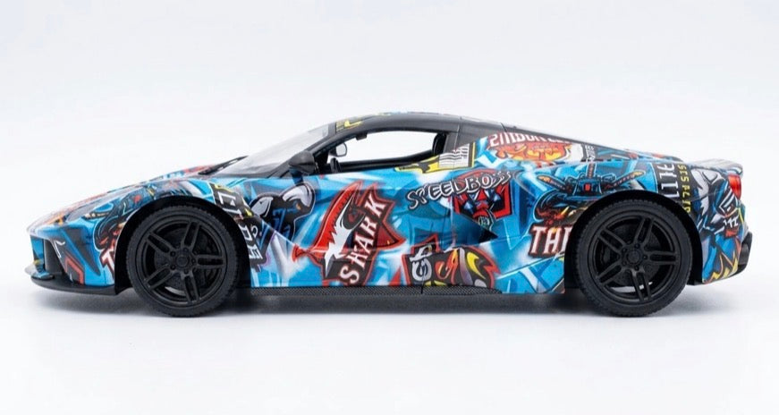 Graffiti Remote Control Super Car 1:10 - Large RC Car with LED Headlights, Rechargeable 7.2V