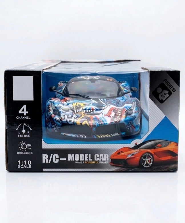 Graffiti Remote Control Super Car 1:10 - Large RC Car with LED Headlights, Rechargeable 7.2V