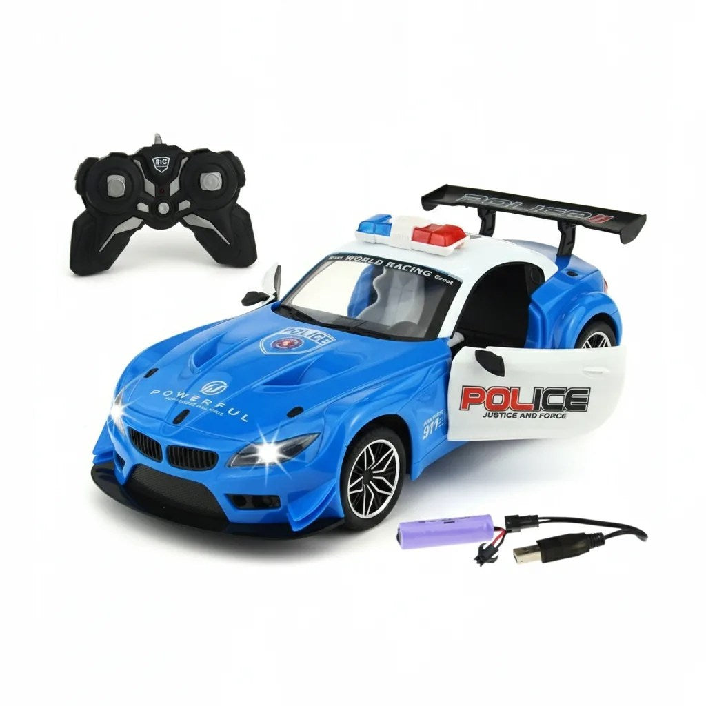 Remote Control Police Sports Car with Opening Doors & Lights - Rechargeable 2.4G RC Police Car