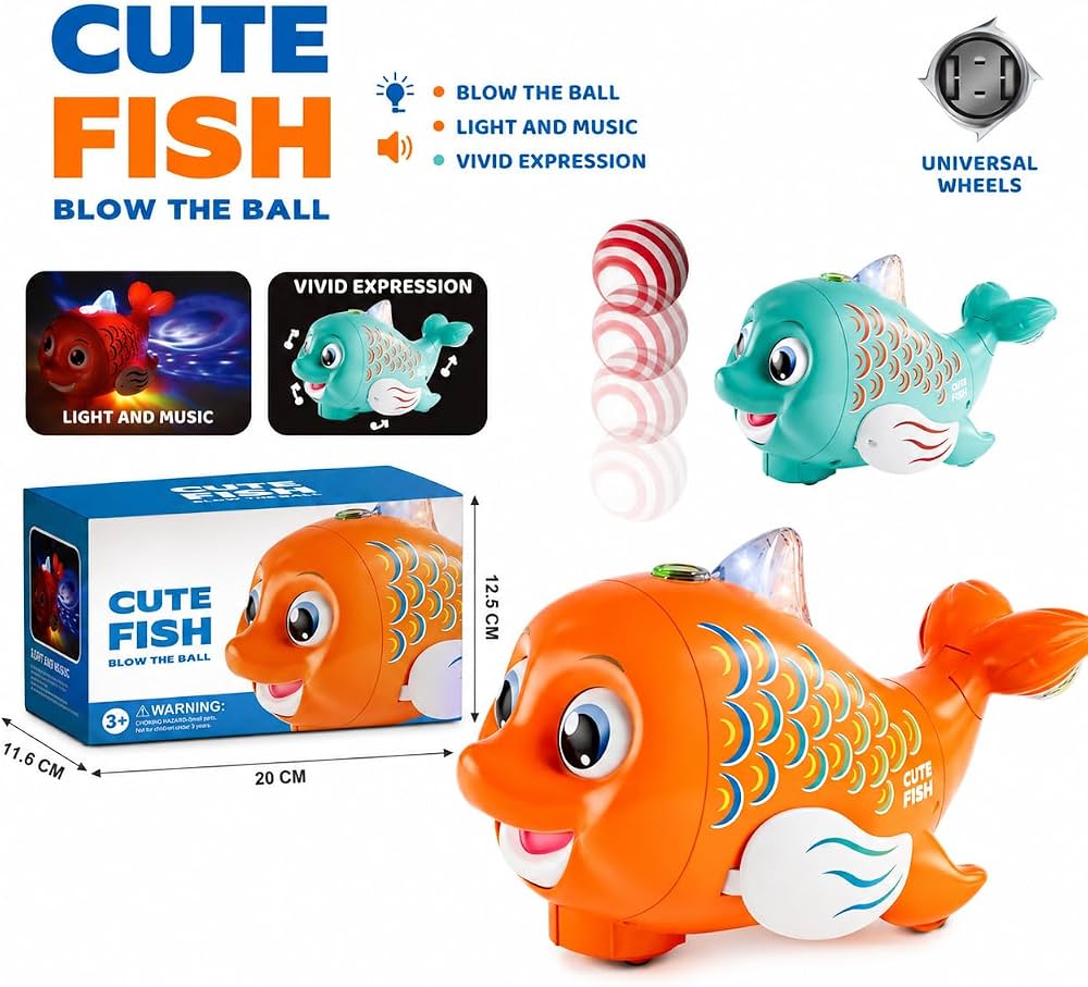 Cute Fish Ball-Blowing Toy with Lights & Music
