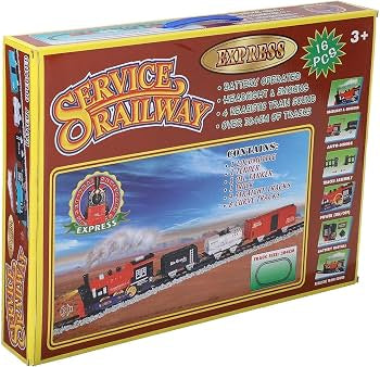 Railway Train Set with Freight Car – 16 Pieces (Red)
