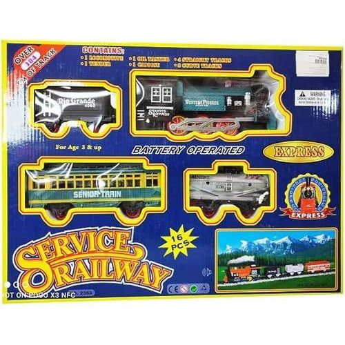 Railway Train Set with Passenger Coach – 16 Pieces (Green)