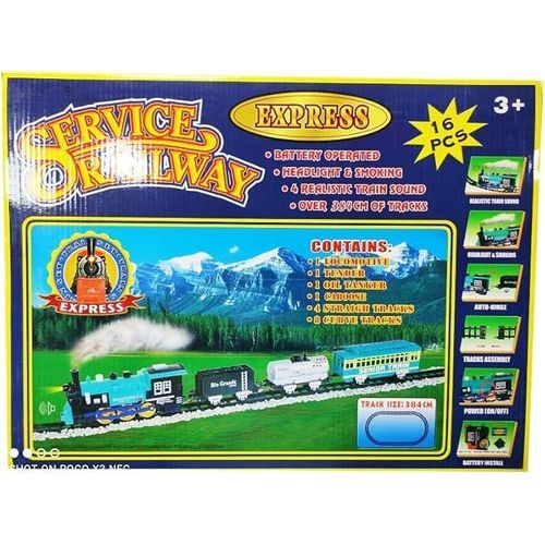 Railway Train Set with Passenger Coach – 16 Pieces (Green)