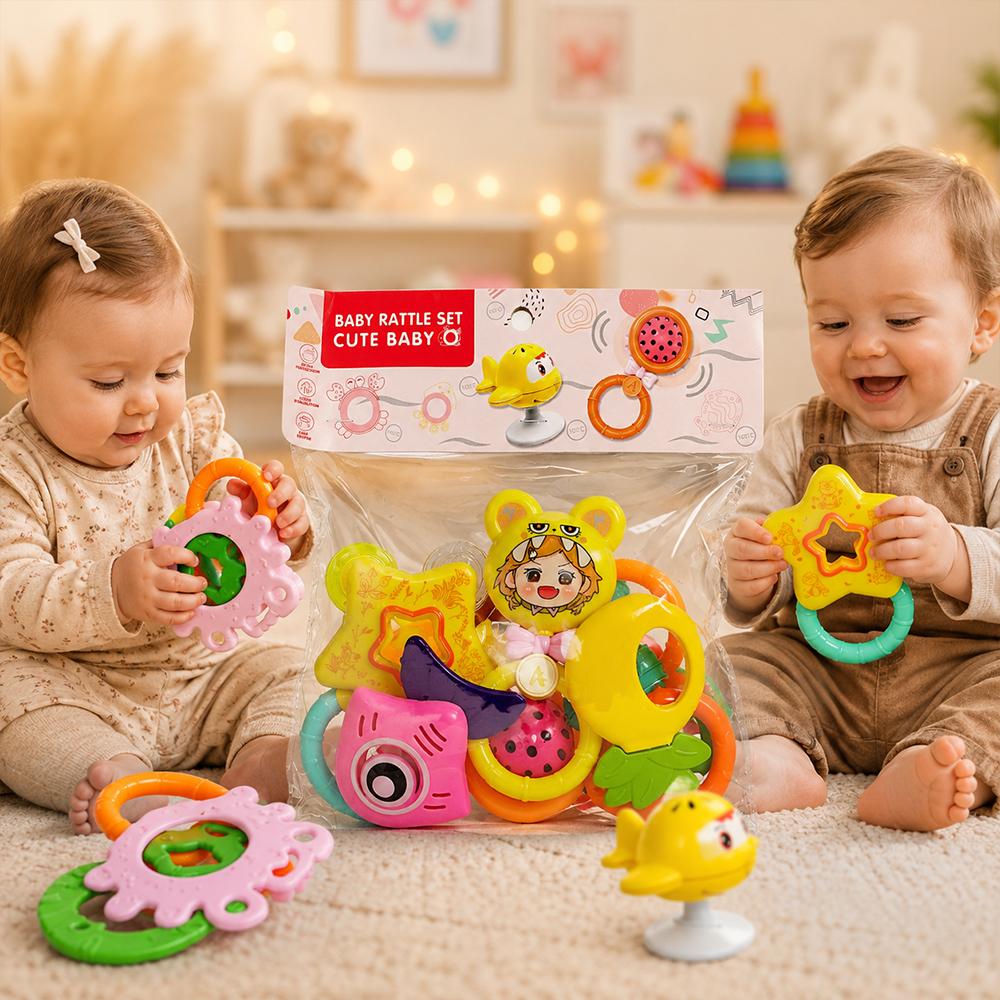 Cute Baby Rattle & Teether Set – Star & Animal Shapes