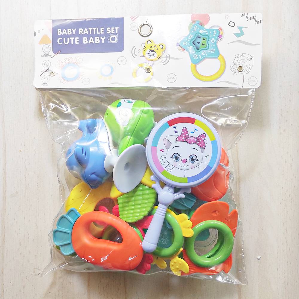 Cute Baby Rattle Set with Hand Drum & Teethers