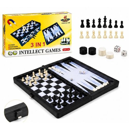 3-in-1 Magnetic Chess, Checkers & Backgammon Set