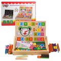 Wooden Math Learning Box with Clock & Chalkboard