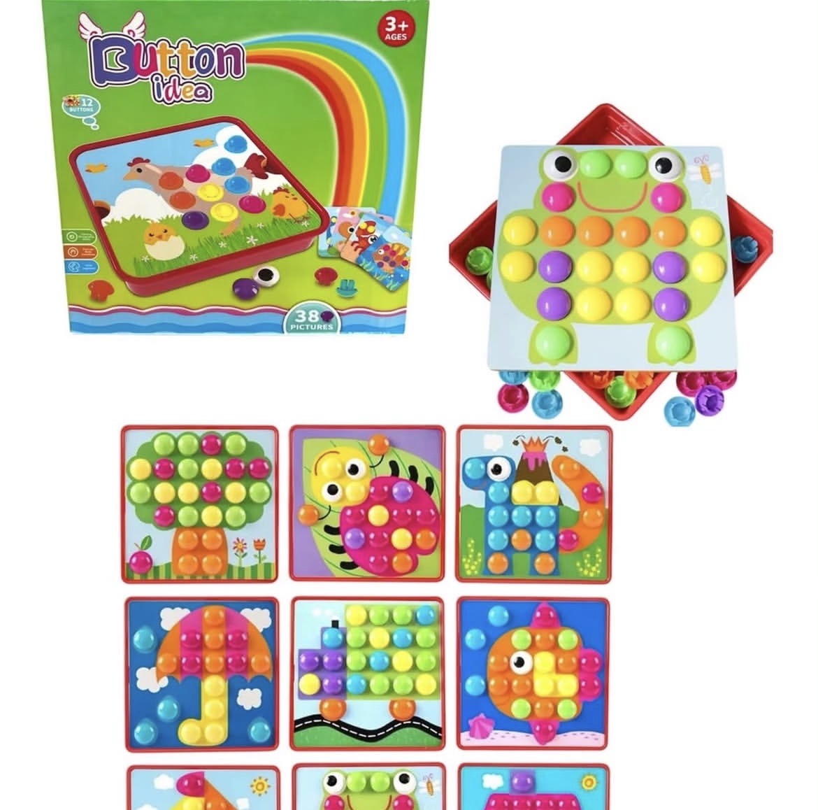 Button Idea Mosaic Pegboard with 38 Picture Cards