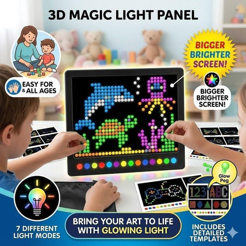3D Magic Light Panel with Glowing Pegs & Pattern Cards
