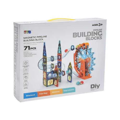 Magnetic Pipeline Building Blocks with Marble Run – 71 Pieces