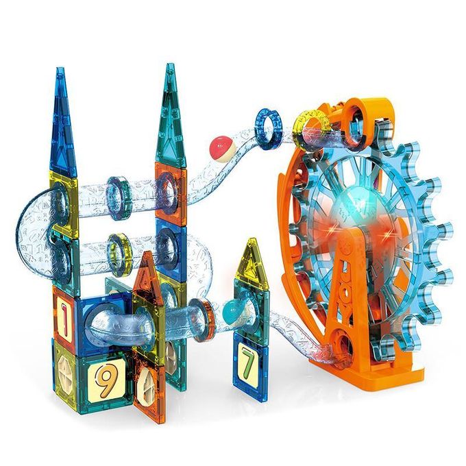 Magnetic Pipeline Building Blocks with Marble Run – 71 Pieces
