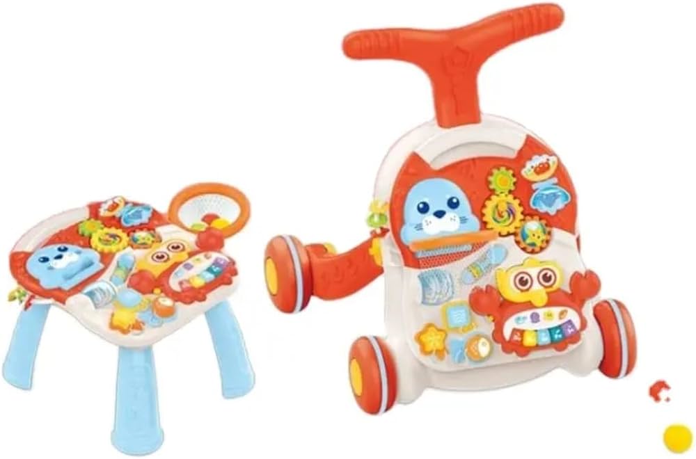 2-in-1 Baby Walker & Activity Table – Teddy Bear