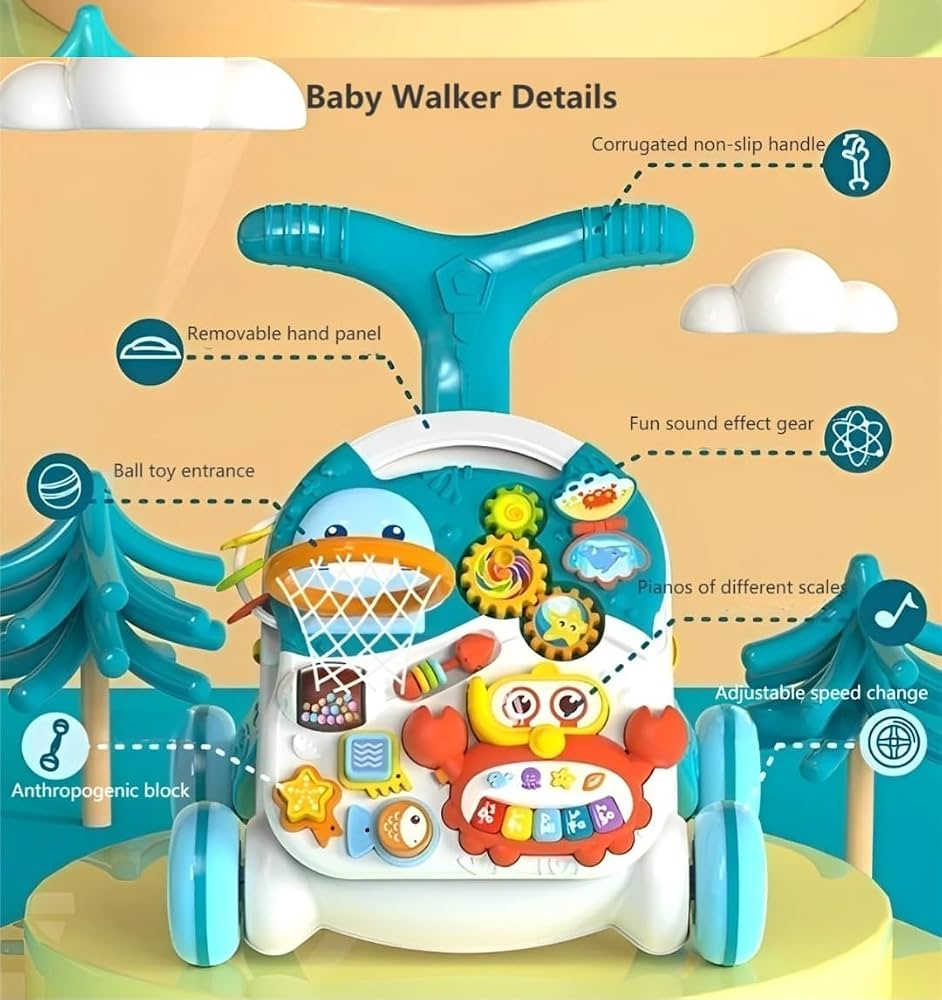 2-in-1 Baby Walker & Active Table – Seal & Crab