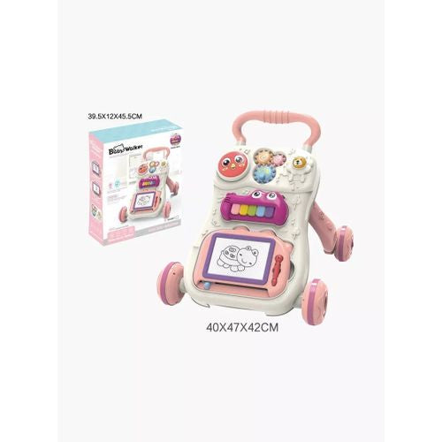 Pink Baby Walker with Magnetic Drawing Board & Piano