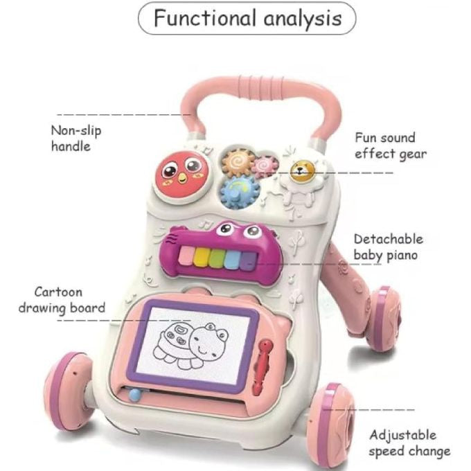 Pink Baby Walker with Magnetic Drawing Board & Piano