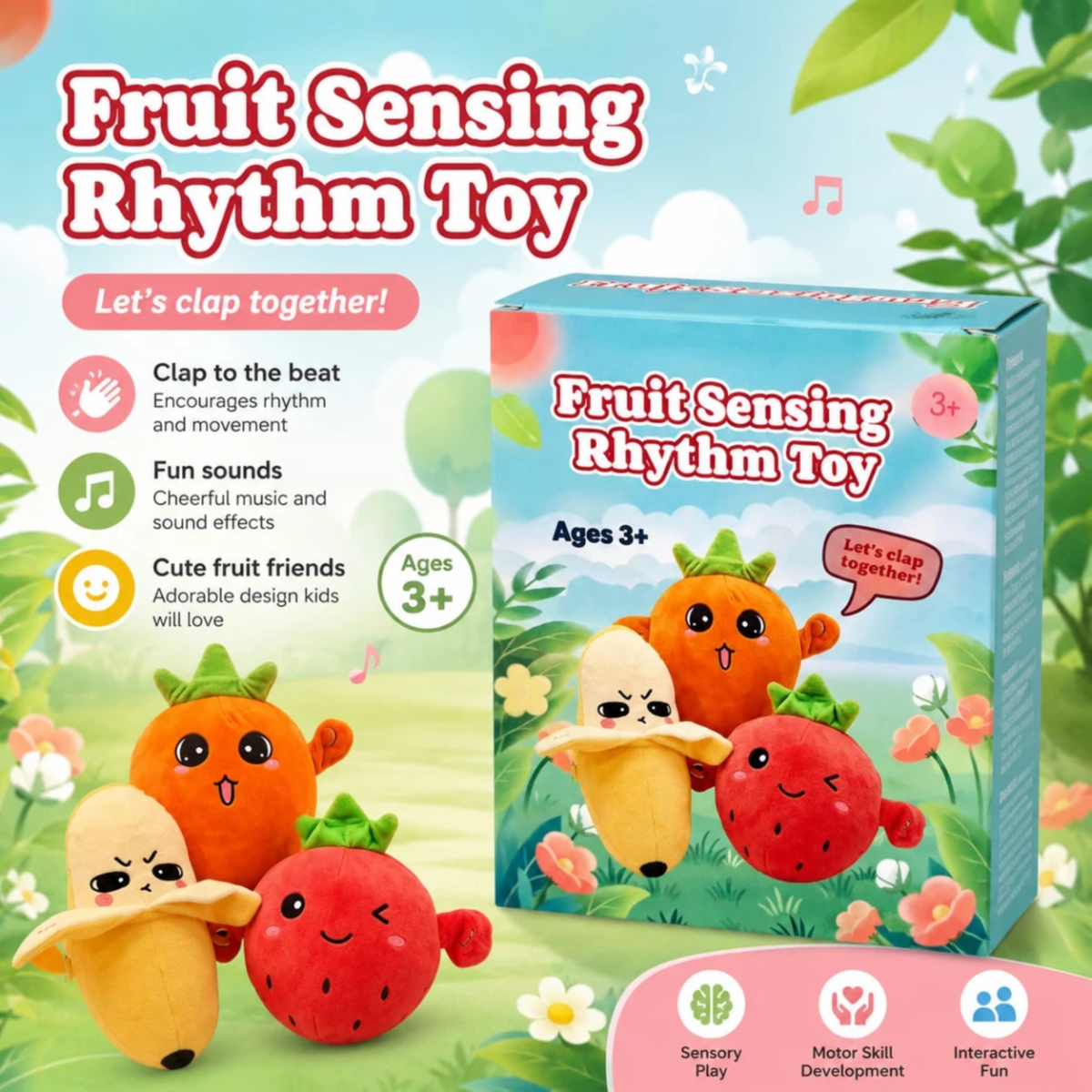 Clapping Fruit Plush Rhythm Toy with Music
