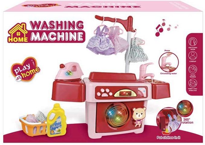 Toy Washing Machine Playset with Iron, Lights & Music