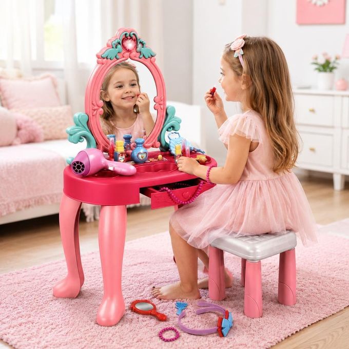 Princess Dressing Table Vanity with Stool & Accessories – 31 Pieces